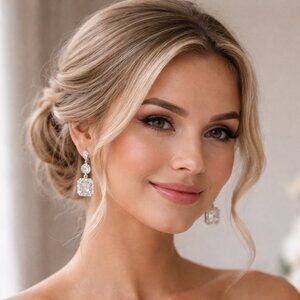 NEW -  David’s Bridal Silver Tone CZ Drop Earrings - 2" Drop